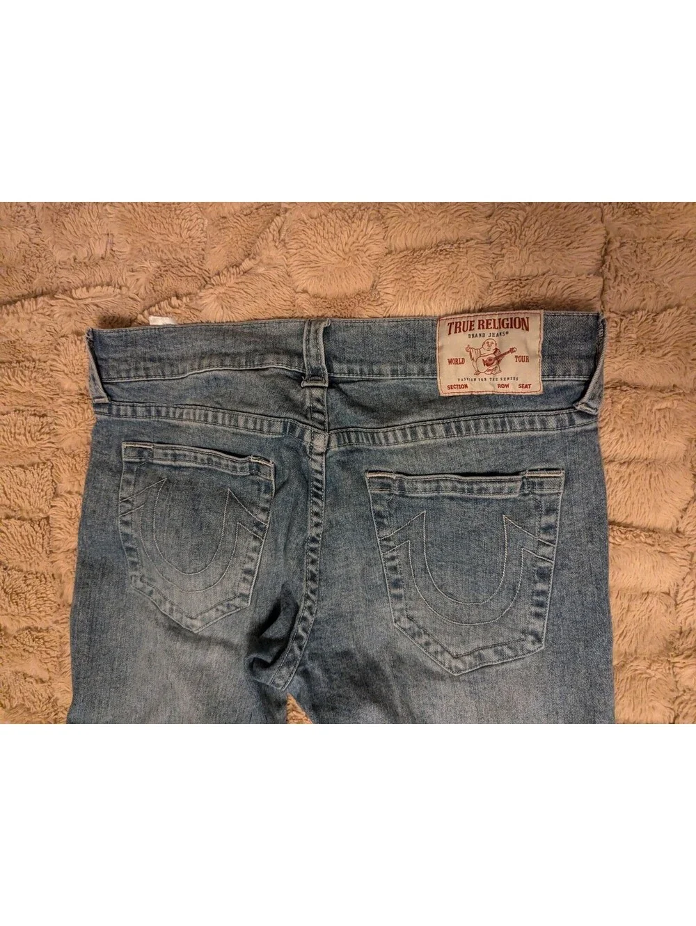 True Religion Ricky Mens Light Wash Relaxed Straight Spell out Jeans Size 36x34